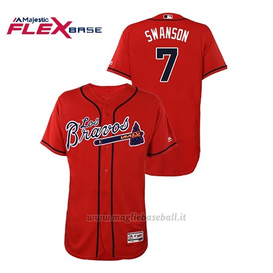 Maglia Baseball Uomo Atlanta Braves 7 Dansby Swanson Hispanic Heritage Flex Base Rosso